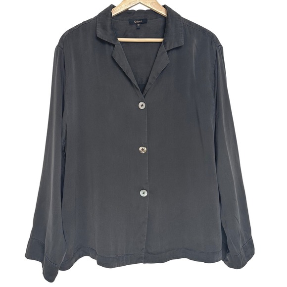 Quince 100% Washable Silk Pajama Long Sleeve Top Charcoal M - Picture 4 of 12